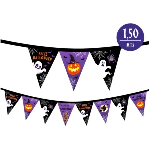 Banderín Halloween Clásico N°8 Triangular x1 Unidad