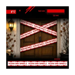 Cinta PELIGRO ZONA ZOMBIE Halloween x1 Unidad