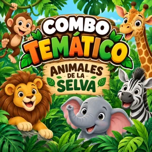 Combo Decorativo Temático Para Cumpleaños Infantil – ANIMALES DE LA SELVA – 15 Invitados