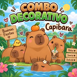 Combo Decorativo Temático Para Cumpleaños Infantil – CAPIBARA – 15 Invitados