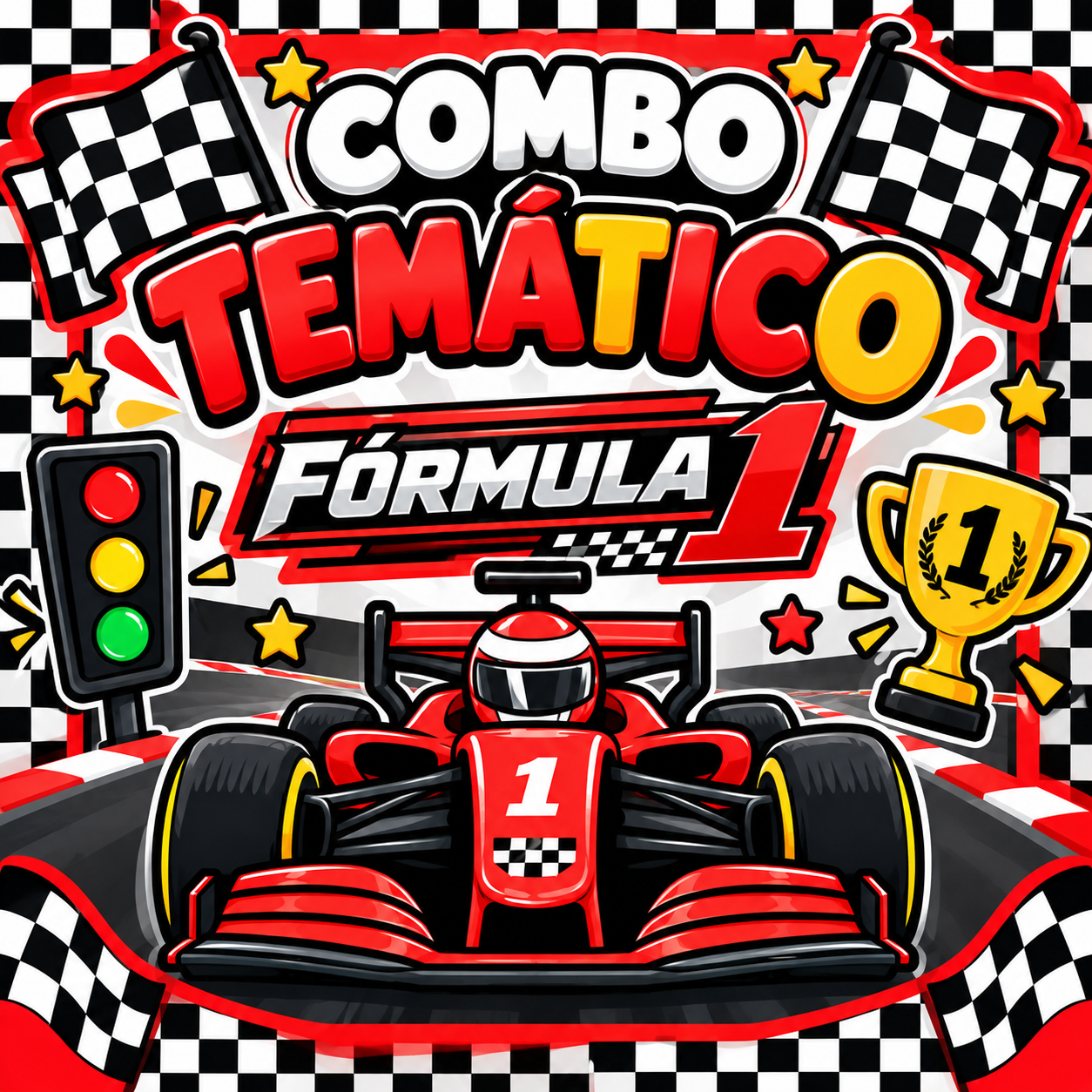 Combo Decorativo Temático Para Cumpleaños Infantil – FORMULA 1 – 15 Invitados