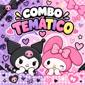 Combo Decorativo Temático Para Cumpleaños Infantil – KUROMI Y MY MELODY – 15 Invitados
