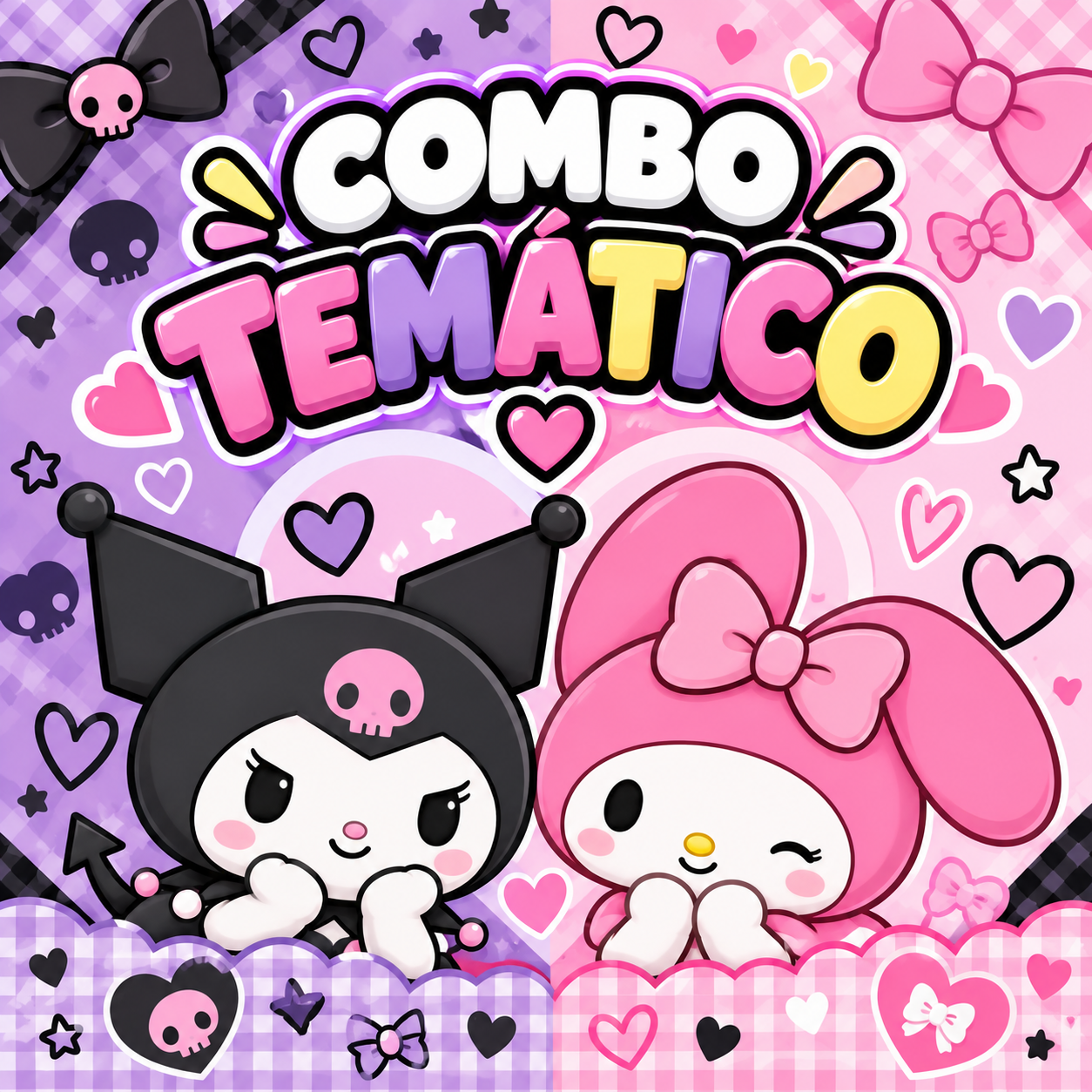 Combo Decorativo Temático Para Cumpleaños Infantil – KUROMI Y MY MELODY – 15 Invitados