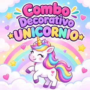 Combo Decorativo Temático Para Cumpleaños Infantil – UNICORNIO – 15 a 25 Invitados