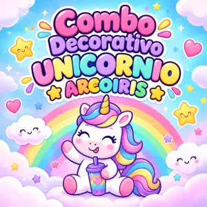 Combo Decorativo Temático Para Cumpleaños – ARCOIRIS y UNICORNIO – hasta 15 Invitados