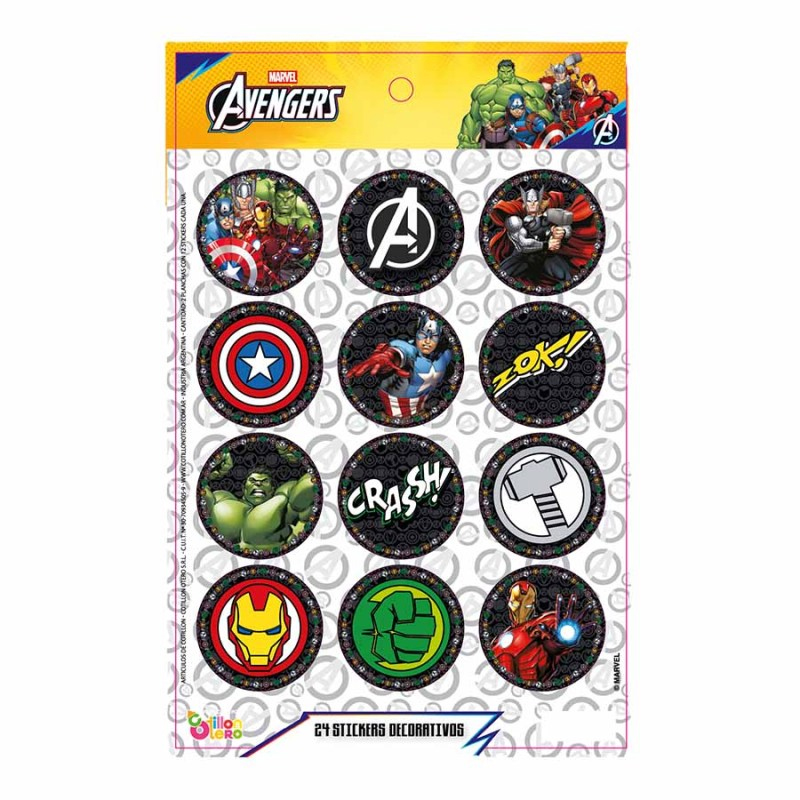 Stickers Autoadhesivos Avengers x24 Unidades Licencia Oficial