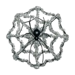 Telaraña Con Araña Tinsel Plateada - 29cm x1 Unidad
