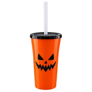 Vaso de Plástico Halloween Calabaza Naranja con Tapa y Sorbete 400cc