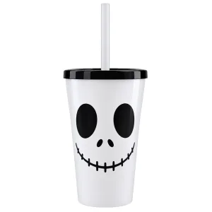 Vaso de Plastico Halloween Jack Blanco con Tapa y Sorbete 400cc
