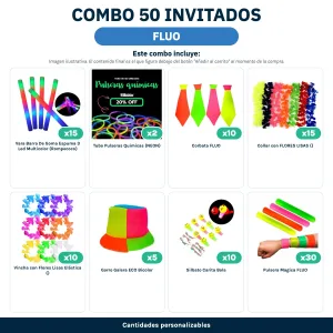 Combo Cotillón – 50 Invitados – FLUO - contenido del combo