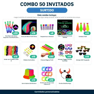 Combo Cotillón 50 Invitados – SURTIDO (Cantidades Variables) - contenido del combo