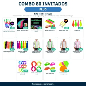 Combo Cotillón 80 Invitados – FLUO (Cantidades Variables) - contenido del combo