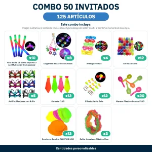 Combo Cotillón para 50 Invitados – 125 Artículos (Cantidades Variables) - contenido del combo