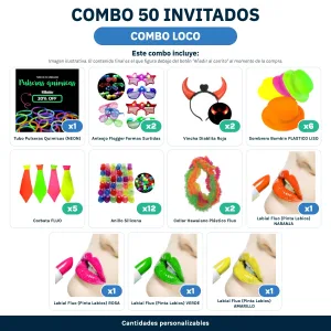 Combo Cotillón para 50 Invitados – Combo Loco (Cantidades Variables) - contenido del combo