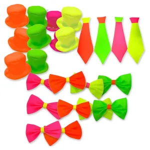 Kit Cotillón Fluo 10 Galeras 10 Corbatas 10 Moños Jersey