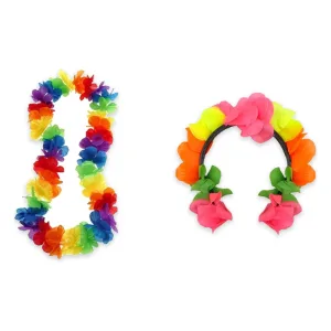 Alternative view of Kit Hawaiano 10 Collares 10 Vinchas con Flores Multicolor