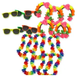 Kit Fiesta 6 Anteojos Way 6 Vinchas Flores 6 Collares Fluo