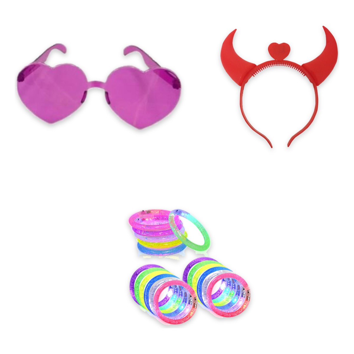 Kit Despedida 10 Anteojos Corazón 10 Vinchas LED 10 Pulseras - Imagen 2