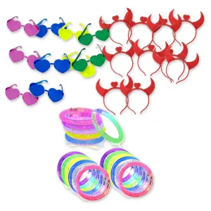 Kit Despedida 10 Anteojos Corazón 10 Vinchas LED 10 Pulseras