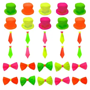 Kit Cotillón Fluo 10 Galeras 10 Corbatas 10 Moños Jersey