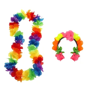 Alternative view of Kit Hawaiano 10 Collares 10 Vinchas con Flores Multicolor