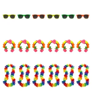 Kit Fiesta 6 Anteojos Way 6 Vinchas Flores 6 Collares Fluo
