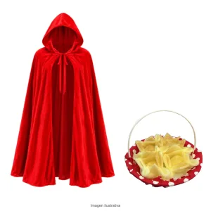 Kit Disfraz Caperucita Roja Adulta capa y canasta con pastelitos