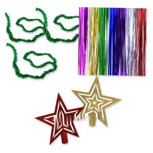 Kit Decoración Árbol Navidad 3 Boas 10 Lluvias 2 Estrellas