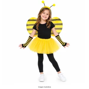 Kit Disfraz Abejita Infantil Set Abeja Guantes Rayados y Tutú