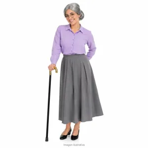 Kit Disfraz Abuelita Adulta Peluca Canosa Anteojos y Bastón