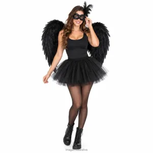 Kit Disfraz Ángel Negro Adulta Alas con Plumas Tutú Negro y Antifaz