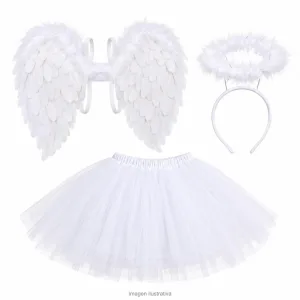 Alternative view of Kit Disfraz Angelita Infantil Alas con Plumas Vincha Aura y Tutú Blanco