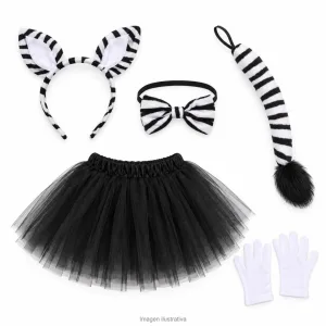 Alternative view of Kit Disfraz Cebrita Infantil Set Peluche Tutú Negro y Guantes Blancos
