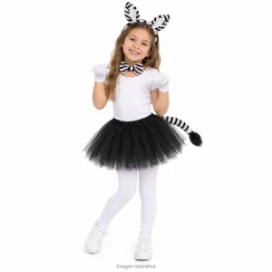 Kit Disfraz Cebrita Infantil Set Peluche Tutú Negro y Guantes Blancos
