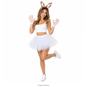 Kit Disfraz Conejita Adulta Vincha Luminosa Tutú Blanco y Guantes de Red - modelo