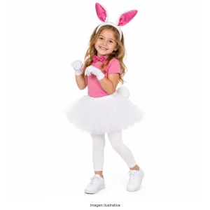 Kit Disfraz Conejita Infantil Orejas Moño Pompón Tutú y Guantes