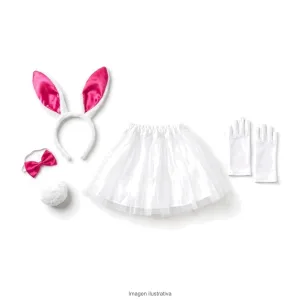 Kit Disfraz Conejita Infantil Orejas Moño Pompón Tutú y Guantes - Componentes
