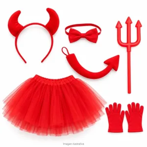 Alternative view of Kit Disfraz Diablita Infantil Set Peluche Tutú Rojo Tridente y Guantes