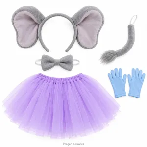 Alternative view of Kit Disfraz Elefantita Infantil Set Peluche Tutú Lila y Guantes Celestes