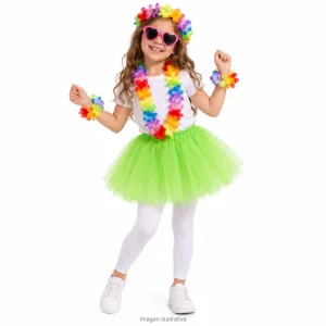 Kit Disfraz Hawaianita Infantil Set Hawaiano Tutú Verde y Anteojos Corazón
