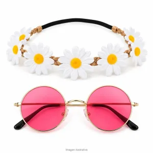 Alternative view of Kit Disfraz Hippie Infantil Anteojos Lennon y Vincha Margaritas
