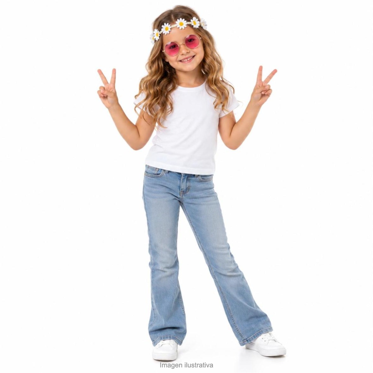 Kit Disfraz Hippie Infantil Anteojos Lennon y Vincha Margaritas