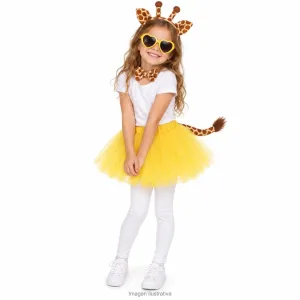Kit Disfraz Jirafita Infantil Set Peluche Tutú Amarillo y Anteojos Corazón