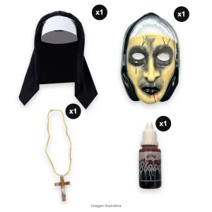 Kit Disfraz Monja de Terror Adulta contenido