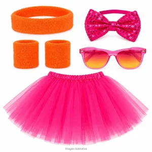 Alternative view of Kit Disfraz Ochentosa Infantil Muñequeras Vincha Tutú Fucsia Moño y Anteojos
