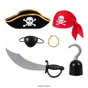 Kit Disfraz Pirata Infantil Sombrero Parche Espada y Garfio