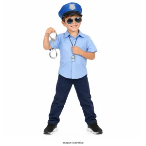 Kit Disfraz Policía Infantil Gorro con Placa Esposas Silbato Anteojos