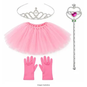 Kit Disfraz Princesa Infantil Tiara Vara Tutú y Guantes