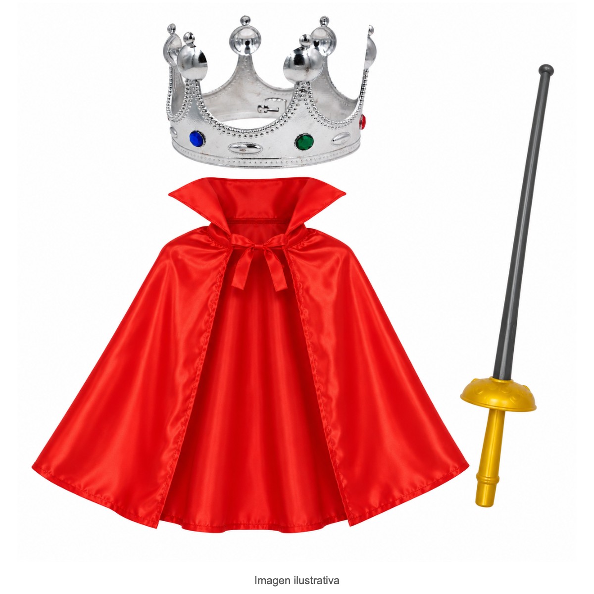 Kit Disfraz Príncipe Infantil Corona Capa Roja y Espada Dorada