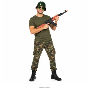 Kit Disfraz Soldado Adulto Casco Anteojos Aviador y Ametralladora - modelo